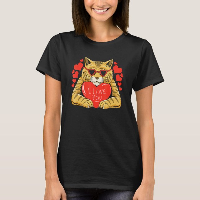 Camiseta I Love You Cat Heart Valentines Day Kitten Kitty P (Anverso)
