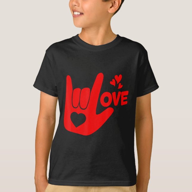 Camiseta I Love You Hand Sign Asl Valentine Day Funny Wome  (Anverso)