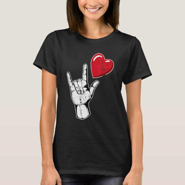 Camiseta I Love You Hand Sign Valentines Day Shirt Language (Anverso)