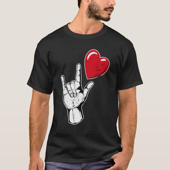 Camiseta I Love You Hand Sign Valentines Day Shirt Language (Anverso)