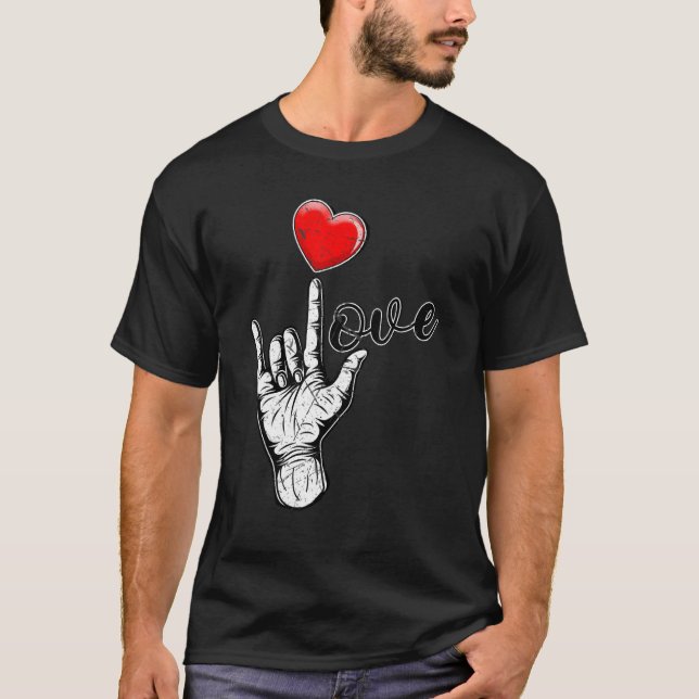 Camiseta I Love You Hand Sign Valentines Day Shirt Language (Anverso)