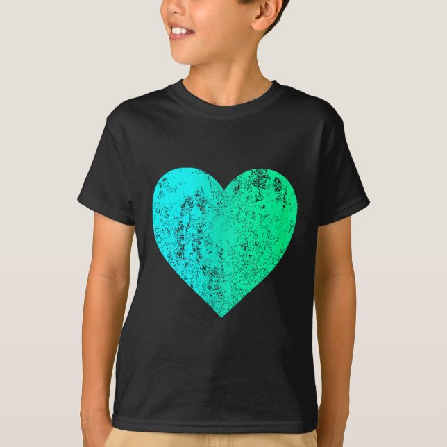 Camiseta I Love You Teal Heart Distressed Valentine's Day  (Anverso)