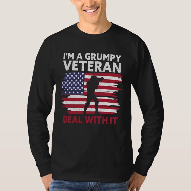 Camiseta I m a grumpy veteran Deal with it USA Flag America (Anverso)