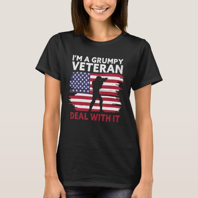 Camiseta I m a grumpy veteran Deal with it USA Flag America (Anverso)