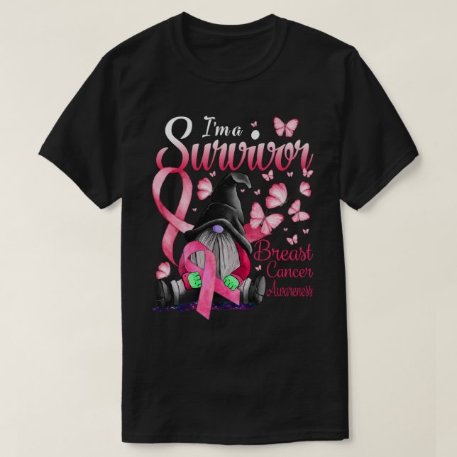 Camiseta I’m A Survivor Gnome Pink Ribbon Breast Cancer Awa (Diseño del anverso)