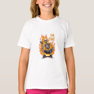 Camiseta I’m Fine Skeleton on Fire Funny Sticker Illustrati