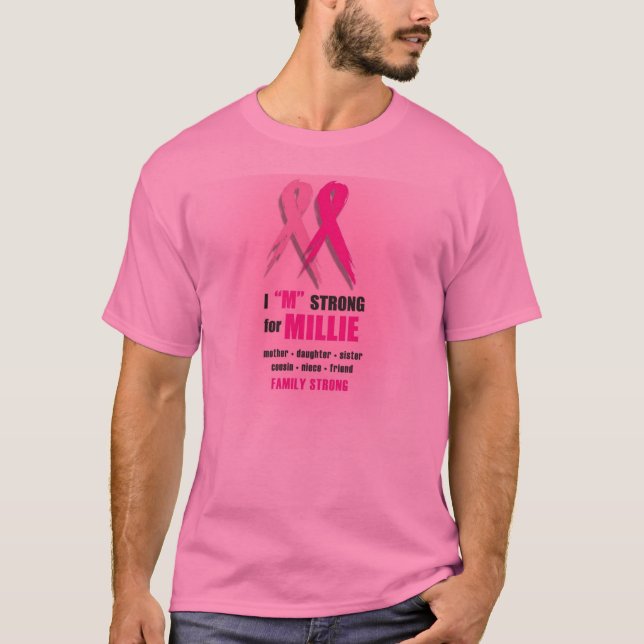Camiseta I "M" fuerte para el rosa de Millie para el cáncer (Anverso)