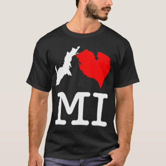 Camiseta I ♥ MI (corazón Michigan) oscuro, ampliación de