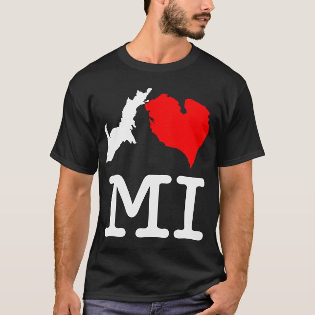 Camiseta I ♥ MI (corazón Michigan) oscuro, ampliación de (Anverso)
