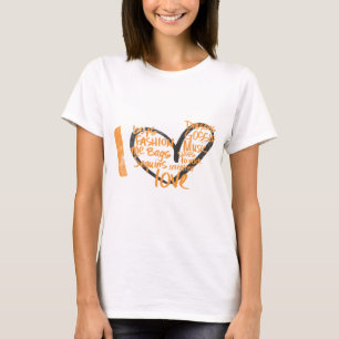 Camiseta I naranja de la pintada del corazón