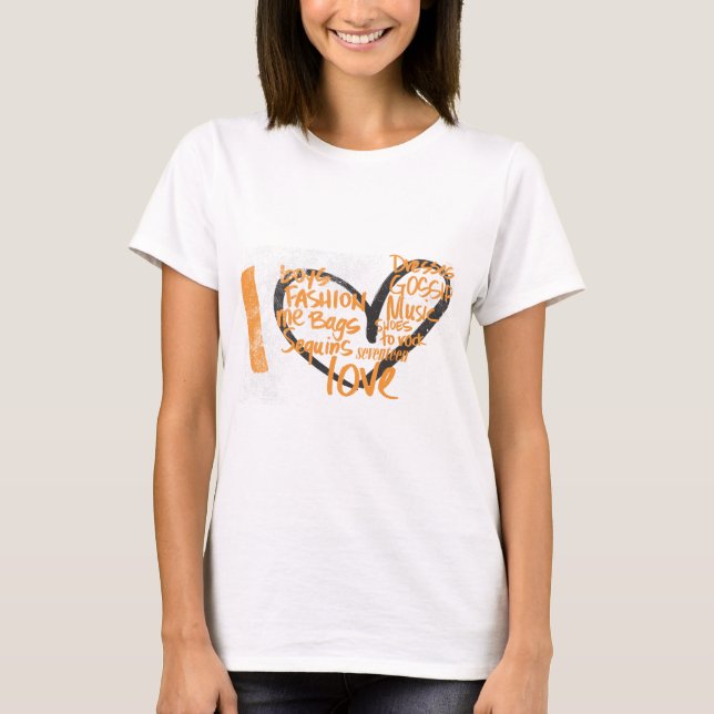 Camiseta I naranja de la pintada del corazón (Anverso)