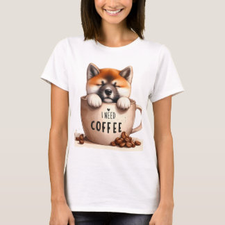 CAMISETA I NEED COFFEE AND A SHIBA INU DOG