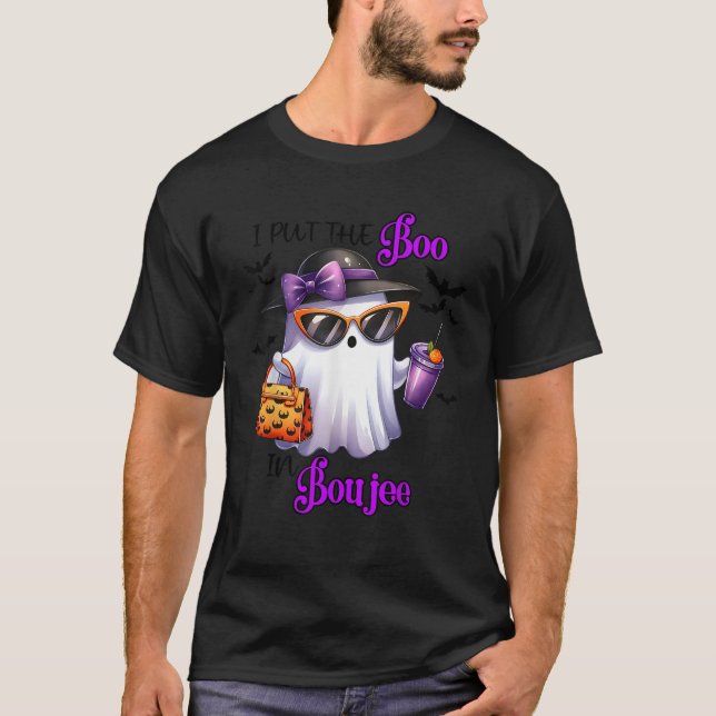 Camiseta I Put The Boo In Boujee Ghost Halloween Cute Lady  (Anverso)