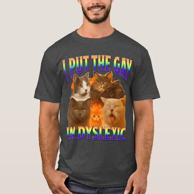 Camiseta i put the gay in dysleic funny cat meme gift (Anverso)