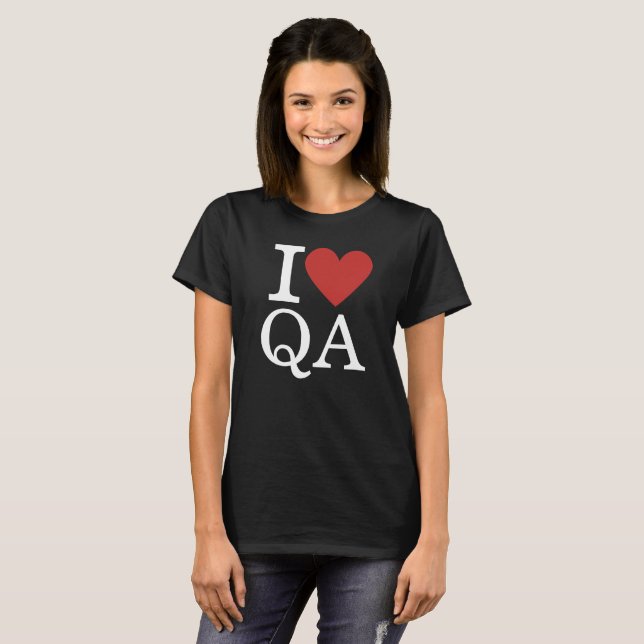 Camiseta I ❤️ QA para las mujeres PERSONALIZADOS empleadas (Anverso completo)