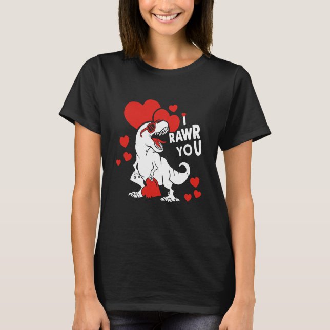 Camiseta I rawr you Dinosaur Trex Valentine's Day Boys Girl (Anverso)