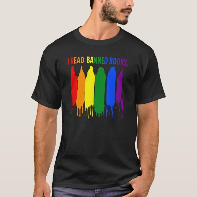 Camiseta I Read Banned Books Week Rainbow LGBT Book  Teache (Anverso)