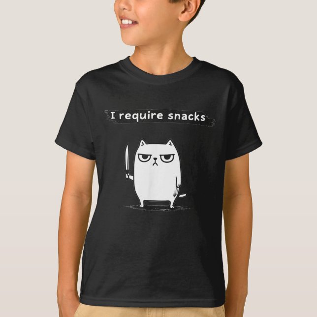 Camiseta I Require Snacks Angry Cat Funny Meme  (Anverso)
