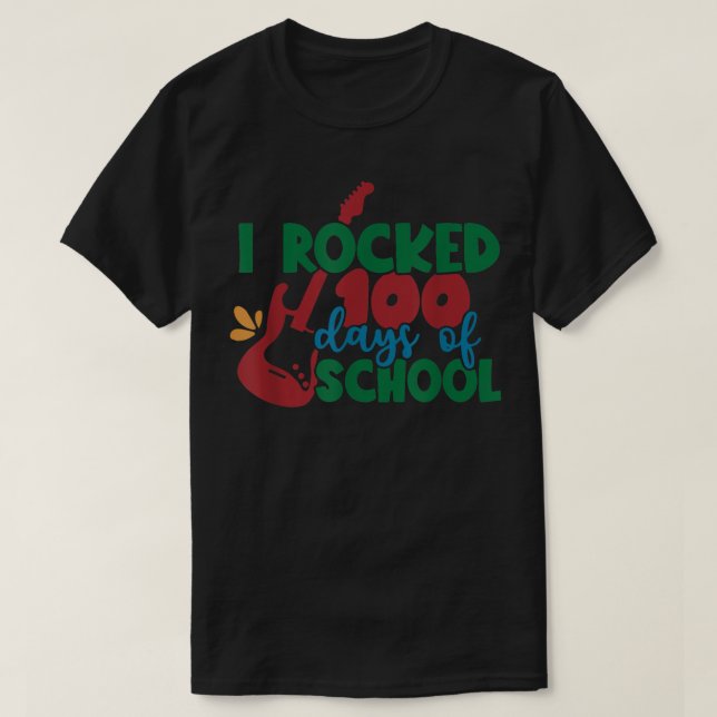 Camiseta I Rocked 100 Days Of School Electric Guitar Music  (Diseño del anverso)