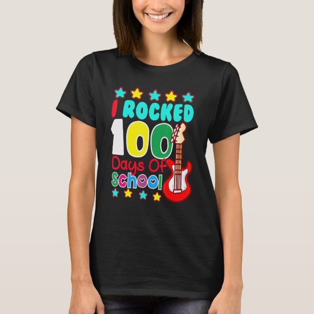 Camiseta I Rocked 100 Days Of School Guitar  Music 100th Da (Anverso)