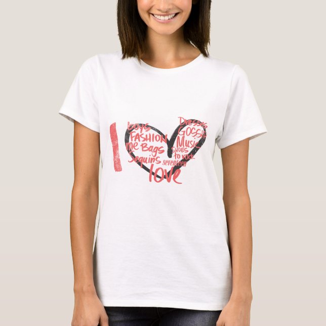 Camiseta I rosa de la pintada del corazón (Anverso)