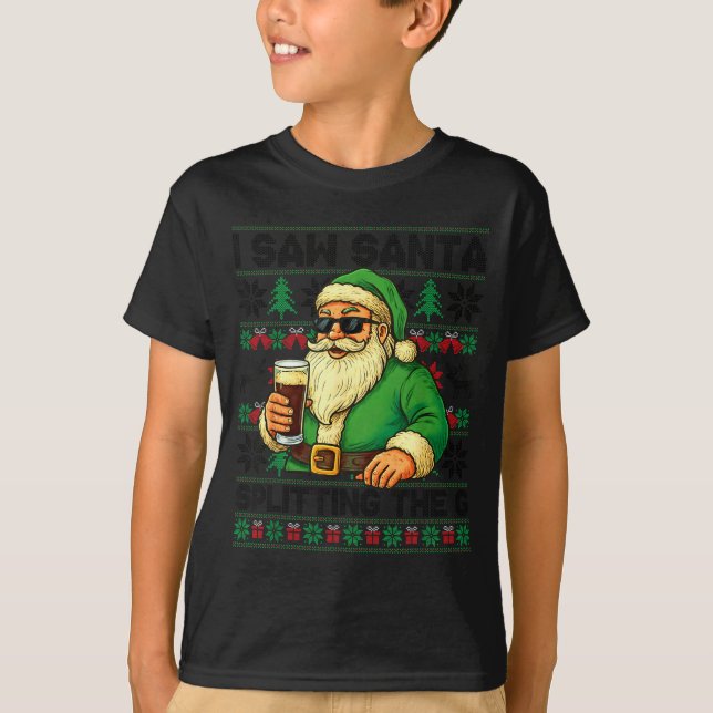 Camiseta I Saw Santa Splitting The G, Santa Beer Drinking C (Anverso)
