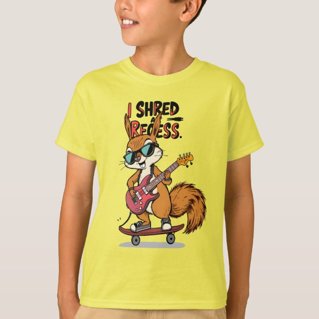 Camiseta I Shred a Recess Cool Squirrel Guitar Bass Skate (Anverso)