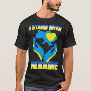 Camiseta I Stand With Ukraine Ukrainian Flag Map and Heart 