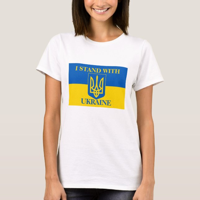 Camiseta I Stand With Ukraine & Ukrainian Flag & Trident (Anverso)