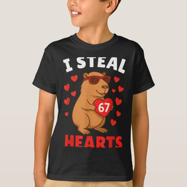 Camiseta I Steal 67 Hearts Valentine’s Day 67 Meme 6 7 Capy (Anverso)