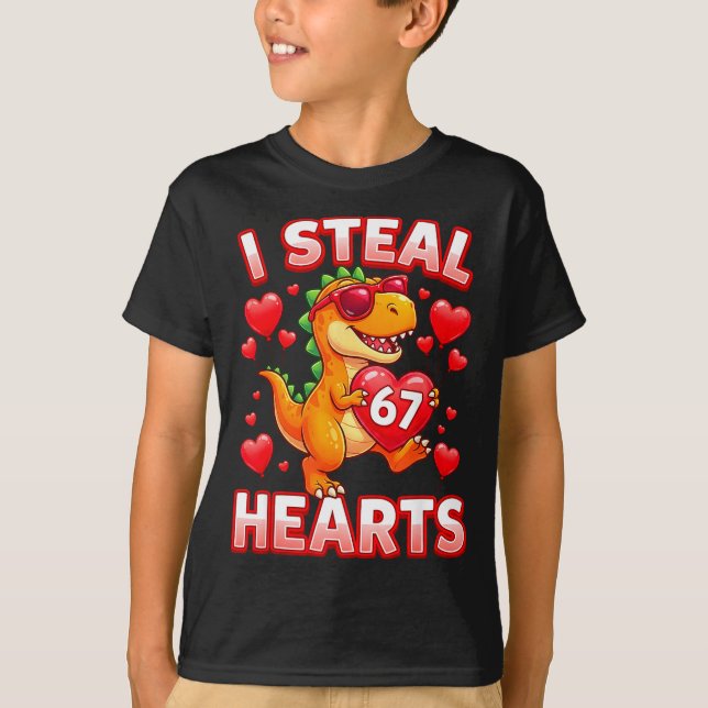 Camiseta I Steal Hearts 67 Trex Kids Valentines Meme Six Se (Anverso)