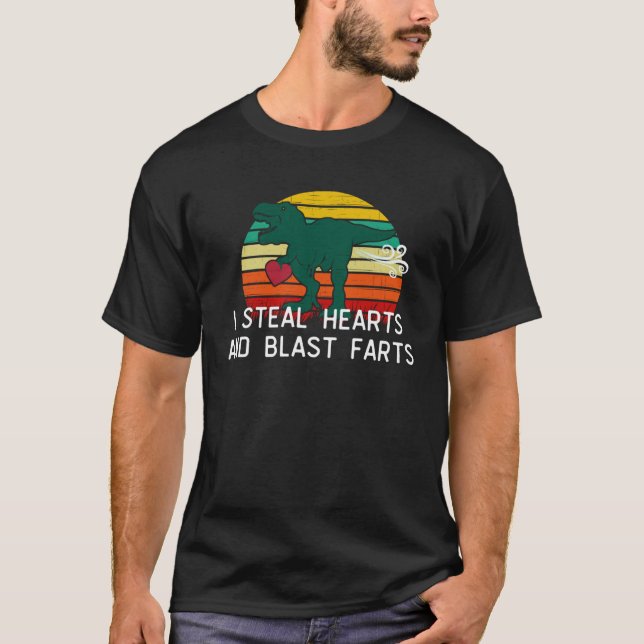 Camiseta I steal hearts and blast farts dinosaur rex Valent (Anverso)