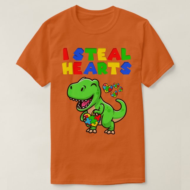 Camiseta I Steal Hearts Autism Awareness Puzzle T Rex Dinos (Diseño del anverso)