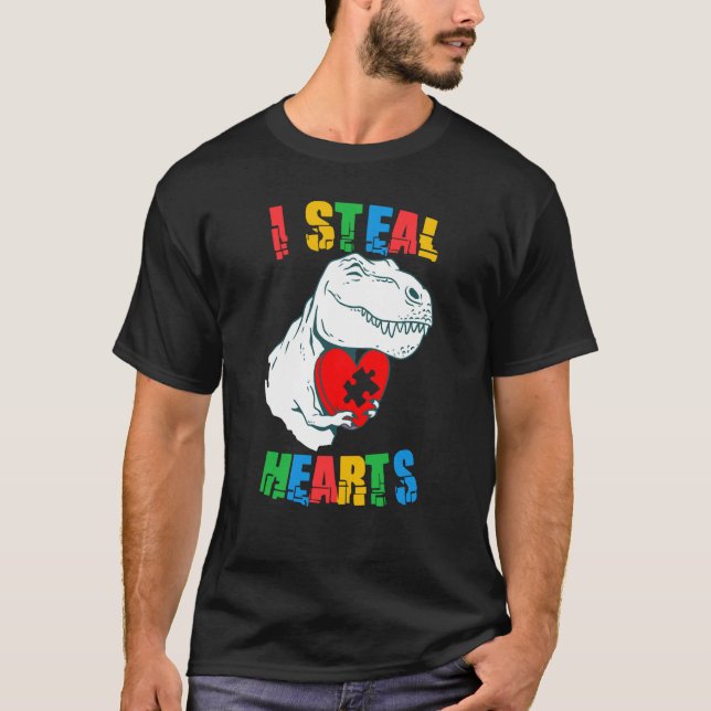 Camiseta I Steal Hearts Autism Awareness Rex Valentines Day (Anverso)