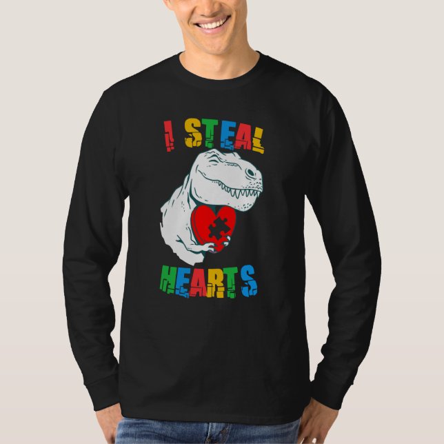 Camiseta I Steal Hearts Autism Awareness Rex Valentines Day (Anverso)