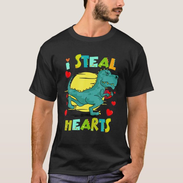 Camiseta I Steal Hearts Boys Funny Valentines Day Kids Dino (Anverso)