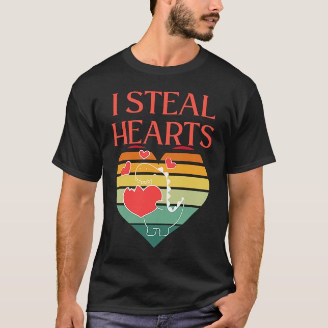 Camiseta I Steal Hearts Cute Dino Valentines Day (Anverso)