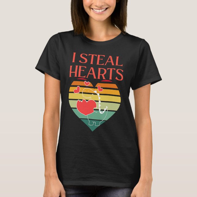 Camiseta I Steal Hearts Cute Dino Valentines Day (Anverso)
