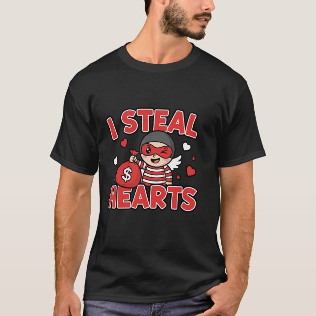 Camiseta I Steal Hearts Cute Funny Valentine Cartoon Design (Anverso)
