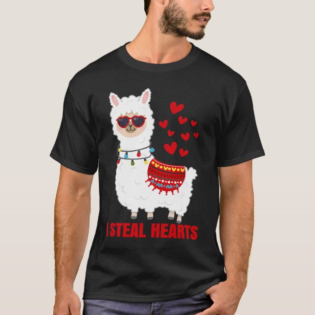Camiseta I Steal Hearts cute Llama Valentines Day (Anverso)