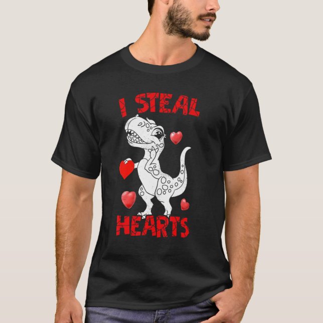 Camiseta I Steal Hearts Cute Valentine's Day Dino  Rex 1 (Anverso)