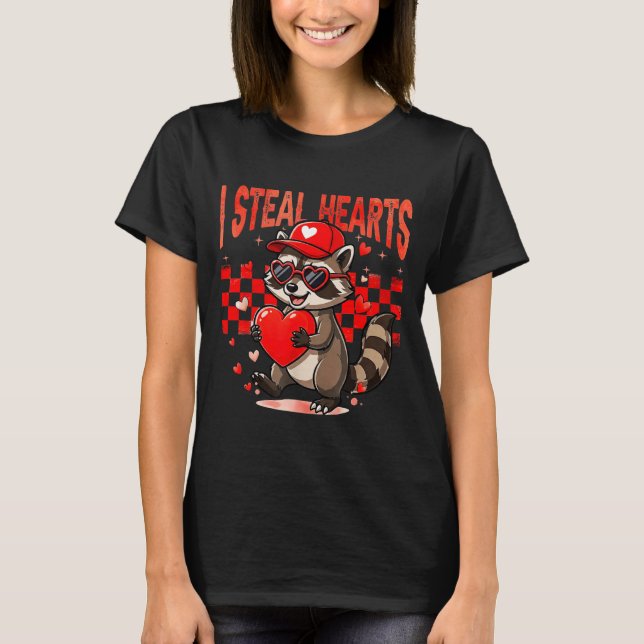 Camiseta I Steal Hearts Design Raccoon Valentine Day Retro  (Anverso)