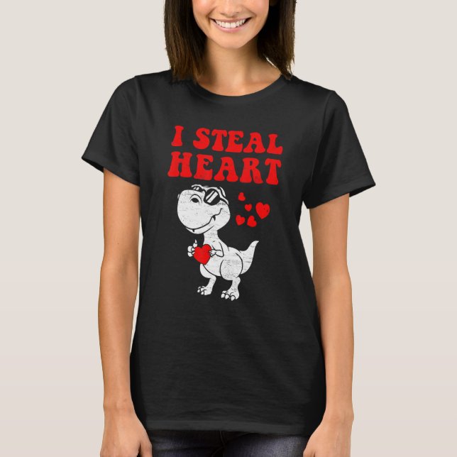 Camiseta I Steal Hearts Dinosaur Dino Rex Valentines Day Bo (Anverso)