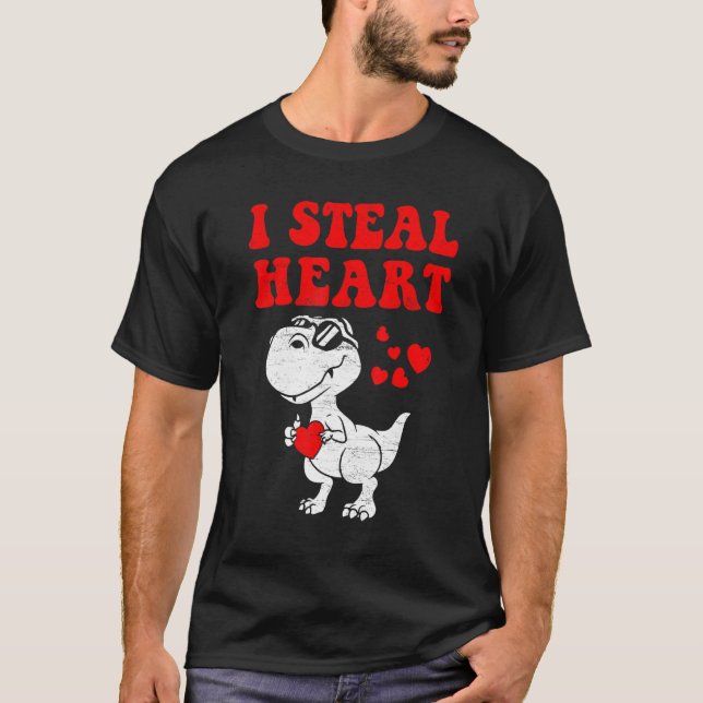 Camiseta I Steal Hearts Dinosaur Dino Rex Valentines Day Bo (Anverso)