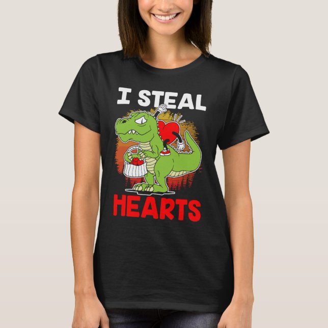 Camiseta i steal hearts Dinosaur Heart Boys girls Valentine (Anverso)