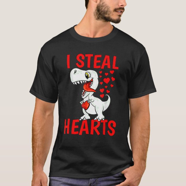 Camiseta I Steal Hearts For Boys Valentines Day Kids Dinosa (Anverso)