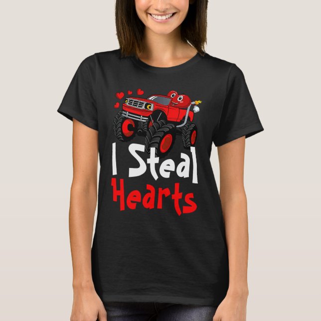 Camiseta I Steal Hearts Monster Truck Heart Face Valentines (Anverso)