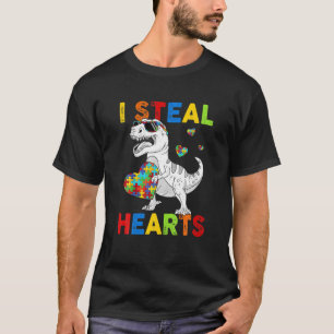 Camiseta I Steal Hearts Puzzle Autism Awareness T Rex Dinos
