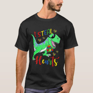 Camiseta I Steal Hearts Puzzle Autism Awareness T Rex Dinos