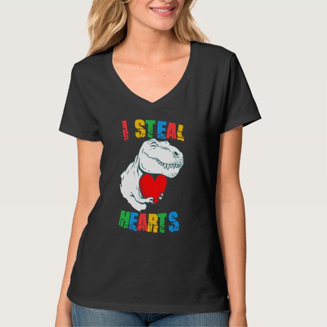 Camiseta I Steal Hearts Rex Autism Awareness Valentines Day (Anverso)